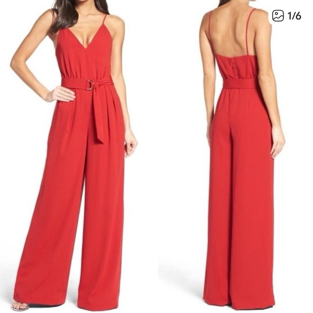 Jill Stuart Red Wide Leg Belted Jumpsuit